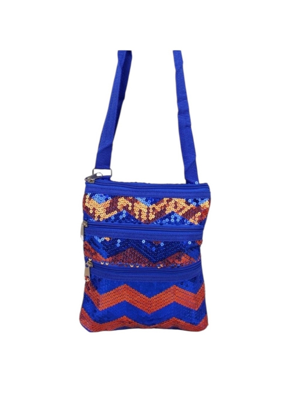 Royal Blue Sequin Chevron Triple Zip Crossbody Bag NWT